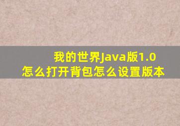 我的世界Java版1.0怎么打开背包怎么设置版本